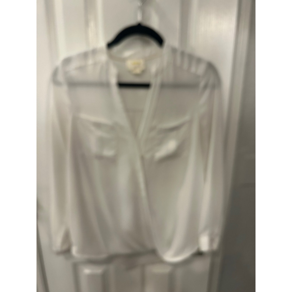 Maeve Blouse‎ White Surplice Draped V-Neck Long Sleeve Pocket Top Anthropologie